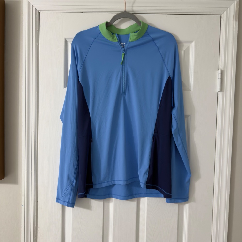 Title Nine Sunbuster 1/4 Zip Sun Shirt XL Blue Navy Green Long Sleeve